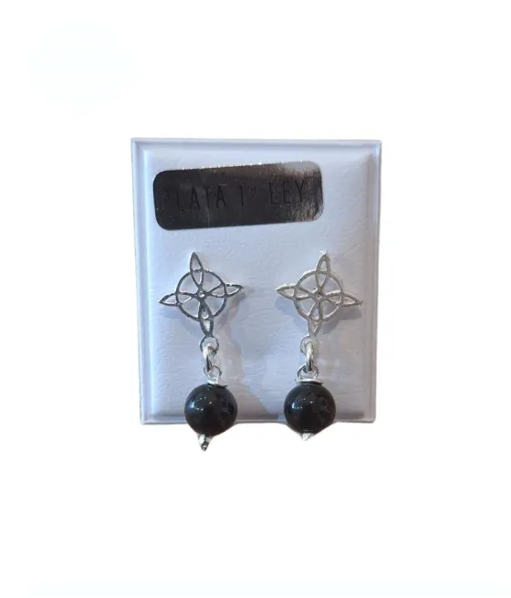 Pendientes Nudo de Bruja y Onix de plata 925